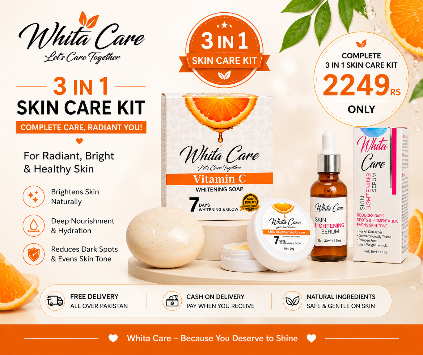3in1 Skin Care Kit |Beauty Cream|Lightening Serum|Scrub Soap|